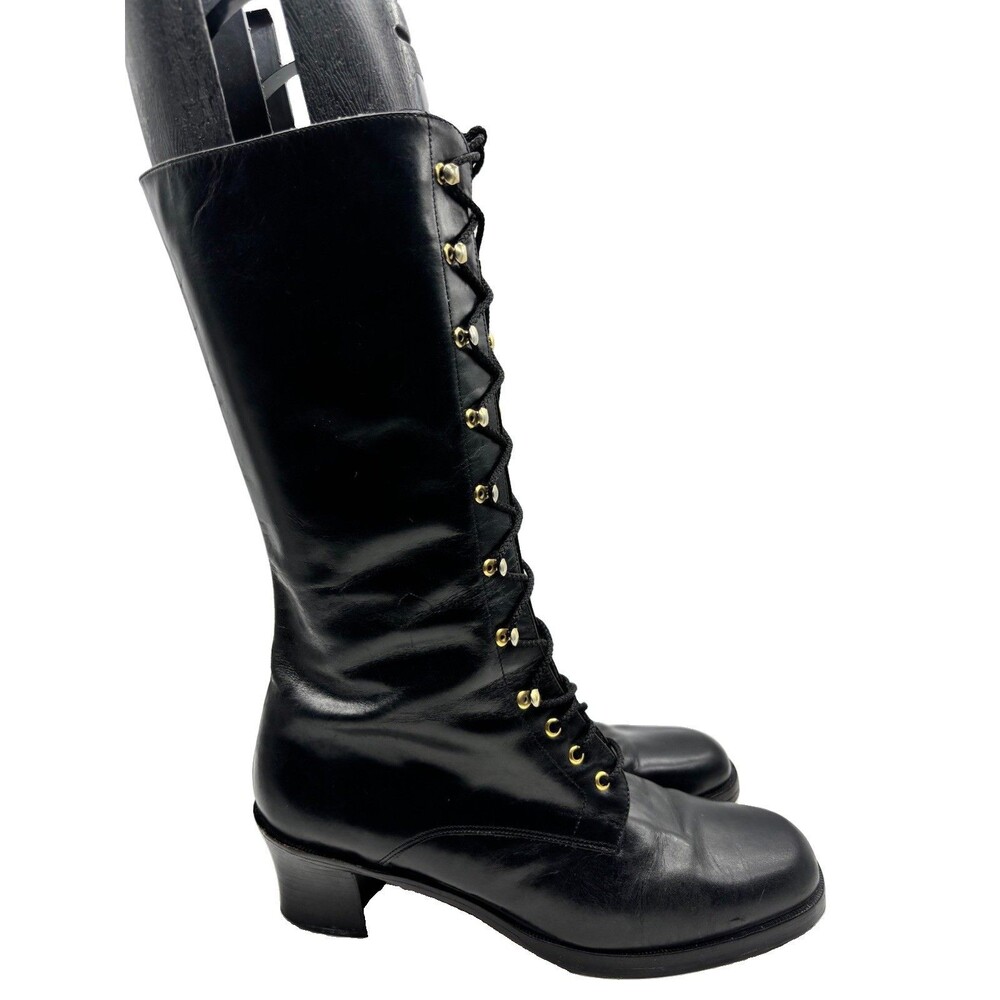 Vintage 60/70’s Go Go Granny Lace Up Knee High Boots Sz 40 US 9.5 Gacel